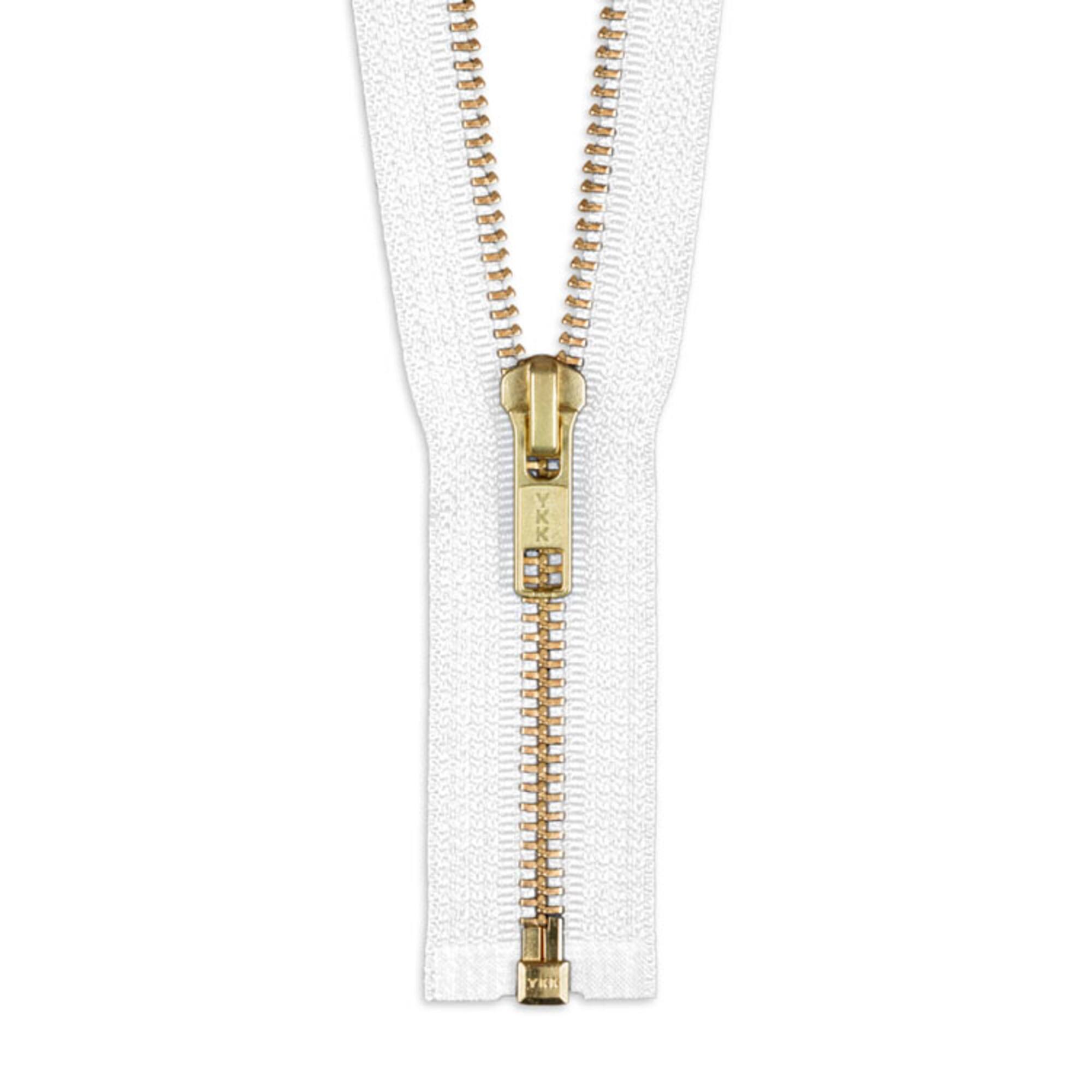 YKK 30" White #5 Brass Open End Zipper